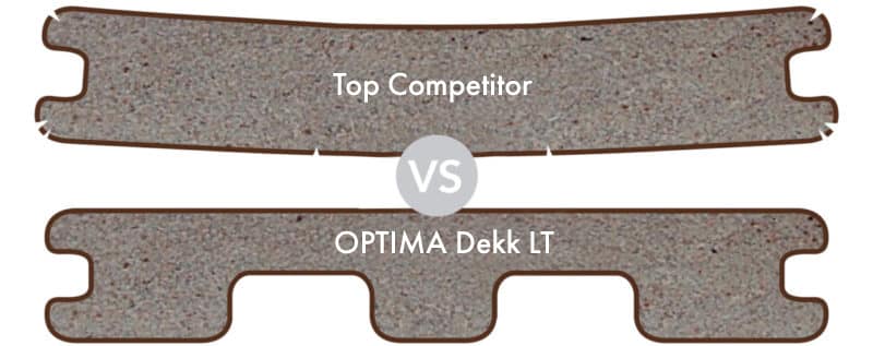 Image comparison of deck board styles for the Optima Dekk LT to a top competitor - showing the optima profile.