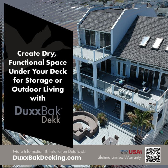 Create dry, functional space under your deck for more living or storage space with DuxxBak Dekk.