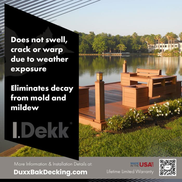 IDekk Composite decking resists mold, mildew, and decay.